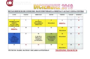 Oficina de Consumo – calendario diciembre 2019