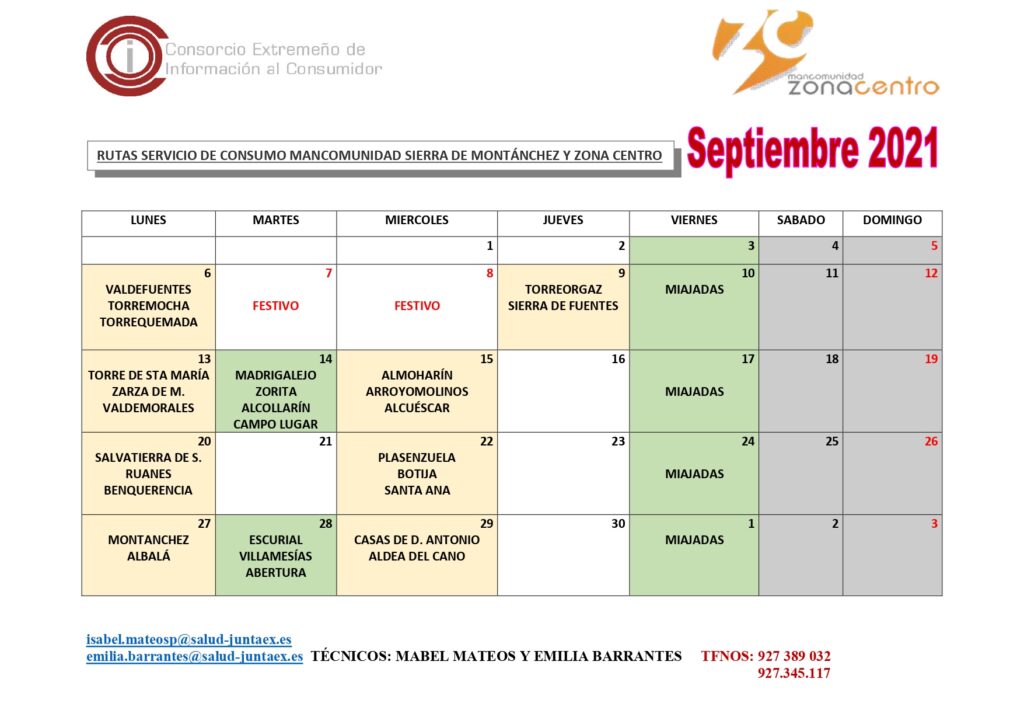 Calendario Rutas