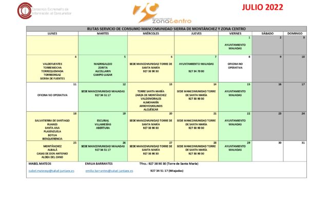 Oficina de Consumo – Calendario julio 2022.