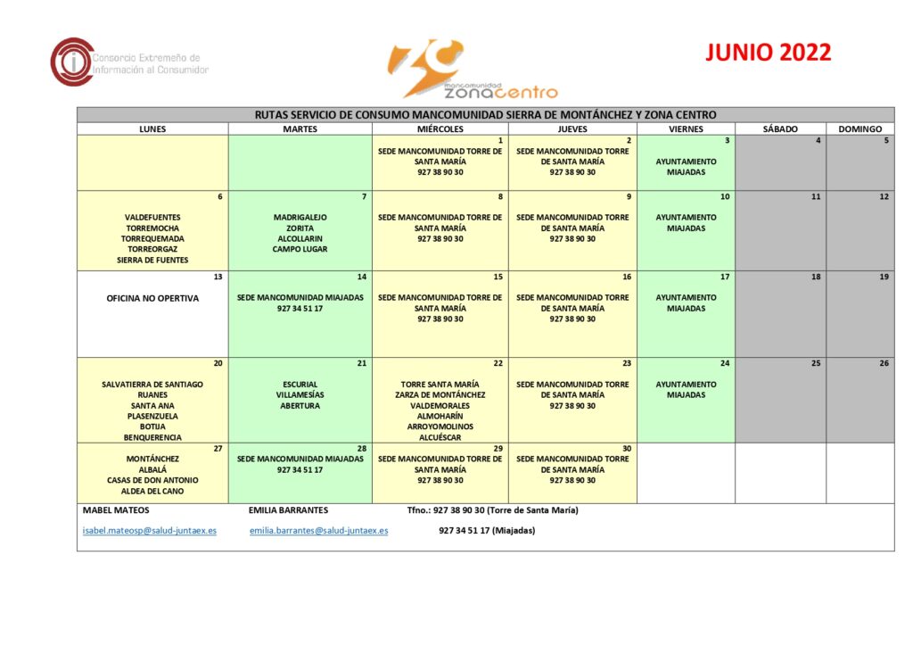 Oficina de Consumo – Calendario mayo 2022.